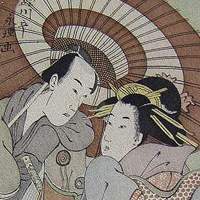 Мужское кимоно 
хаори с гравюрами укиё-э