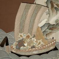 Мужское кимоно 
хаори с веером и кораблем сокровищ
